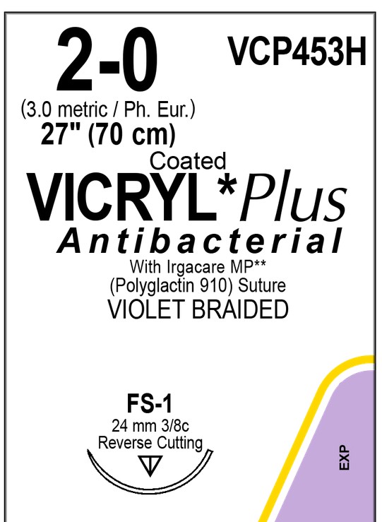 Vicryl Plus VCP453H, 2-0 metric 3, FS1