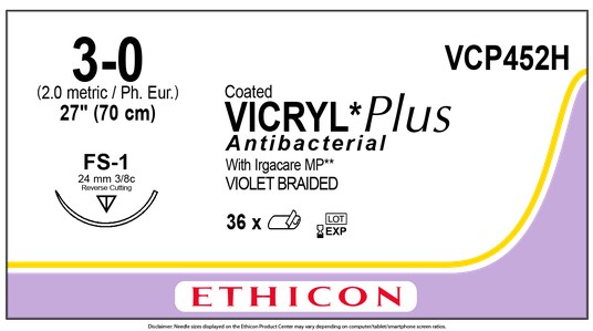 Vicryl Plus VCP452H, 3-0 metric 2, FS-1