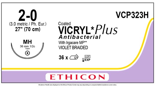 Vicryl PlusVCP323H, 2/0 metric 3, MHplus