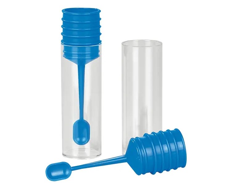 Kotröhrchen aus Kunststoff mit Löffel