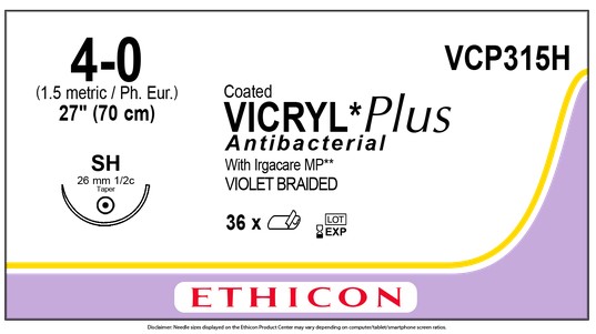 Vicryl Plus VCP315H, 4/0 metric 1,5