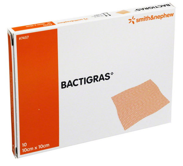 Bactigras 10x10 cm, Gazekomp., 10 Stück